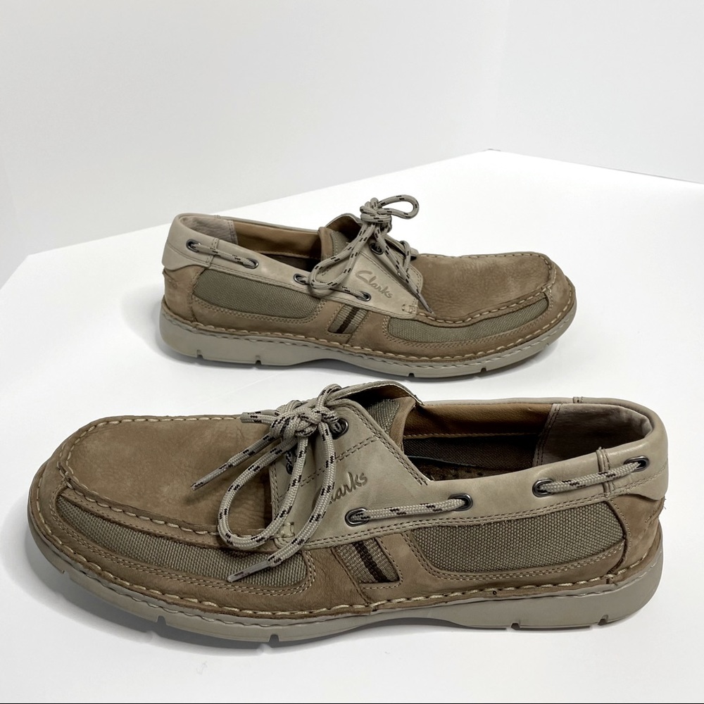 Clarks Mens boat shoes 10.5 leather w. Rubber sole